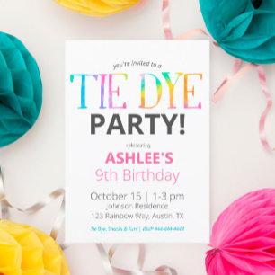 Watercolor Tie Dye Birthday Invitation