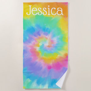 Watercolor Tie Dye Custom Name Beach Towel