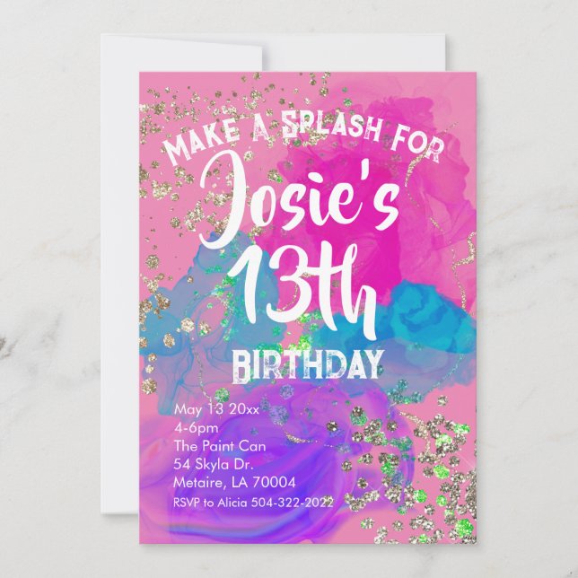 Watercolor Tie Dye Paint Birthday Invitation (Front)