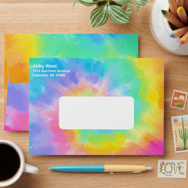 Watercolor Tie Dye Personalised Envelope (Desk)