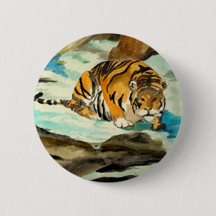 Watercolor Tiger 6 Cm Round Badge