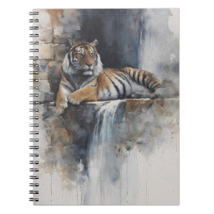 Watercolor Tiger Ancient Stone Waterfall Art Notebook