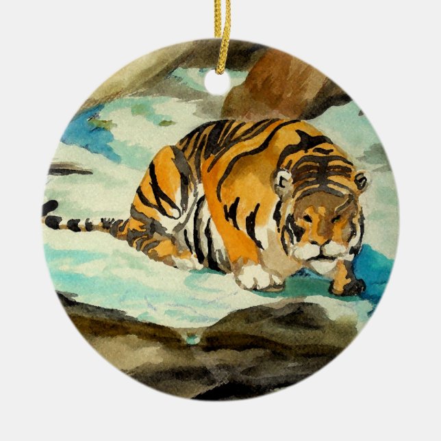 Watercolor Tiger Ceramic Ornament (Front)