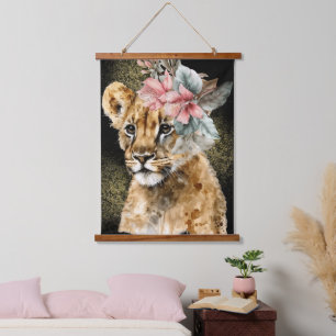 Watercolor Tiger Floral Art Hanging Tapestry