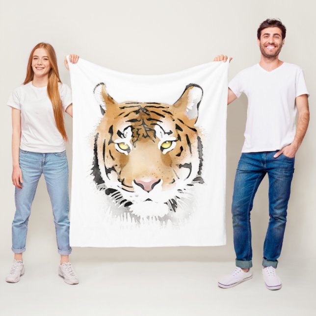 Watercolor Tiger Head Animal  Fleece Blanket (In Situ)