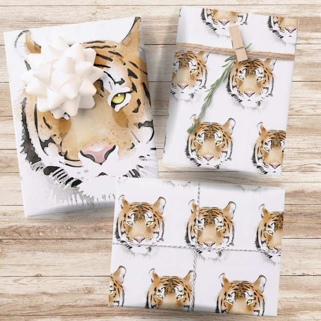 Watercolor Tiger Head Animal Wrapping Paper Sheet (Creator Uploaded)