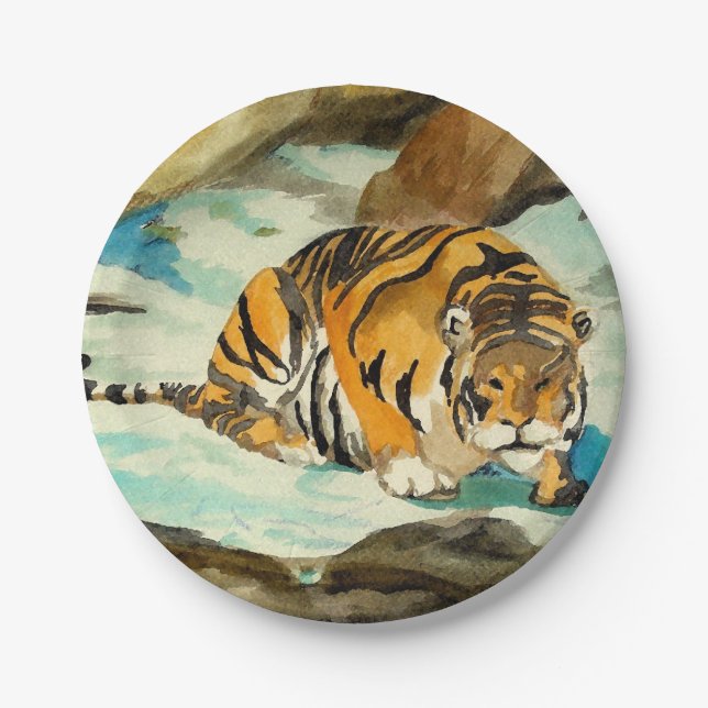 Watercolor Tiger Paper Plate (Front)