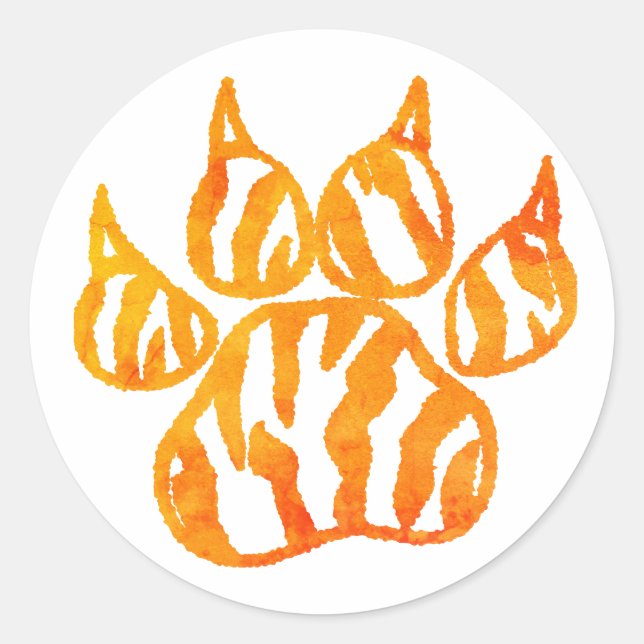 Watercolor Tiger Paw Print Custom Classic Round Sticker (Front)