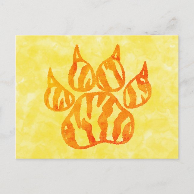 Watercolor Tiger Paw Print Custom Postcard (Front)