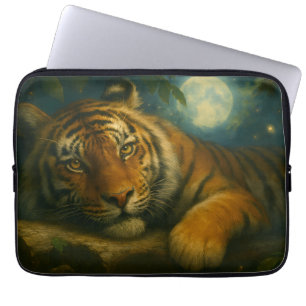 Watercolor Tiger Resting in Night Forest Laptop Sleeve