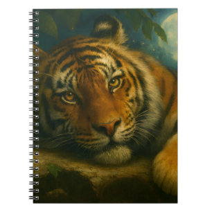 Watercolor Tiger Resting in Night Forest Notebook