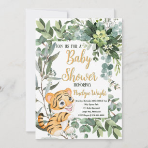 Watercolor Tiger Safari Jungle Leaf Baby Shower Invitation