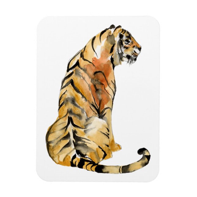Watercolor Tiger Sitting Magnet (Vertical)