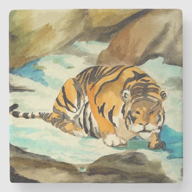 Watercolor Tiger Stone Coaster (Front)