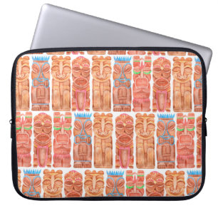 Watercolor tiki hawaii totem seamless pattern laptop sleeve