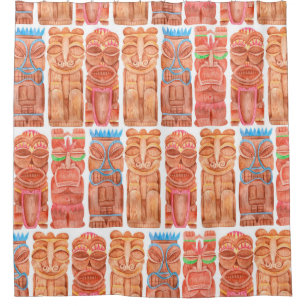 Watercolor tiki hawaii totem seamless pattern shower curtain