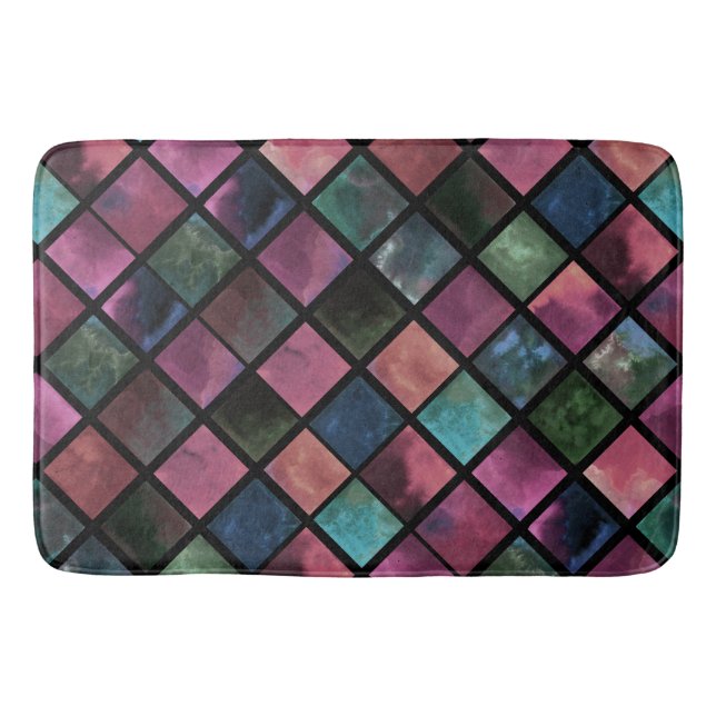 Watercolor, tile bath mat (Front)