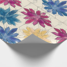 Watercolor Tile Flowers Wrapping Paper