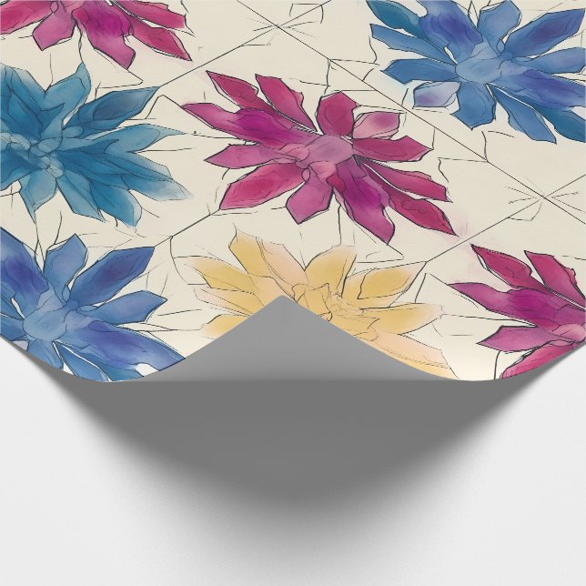Watercolor Tile Flowers Wrapping Paper (Corner)