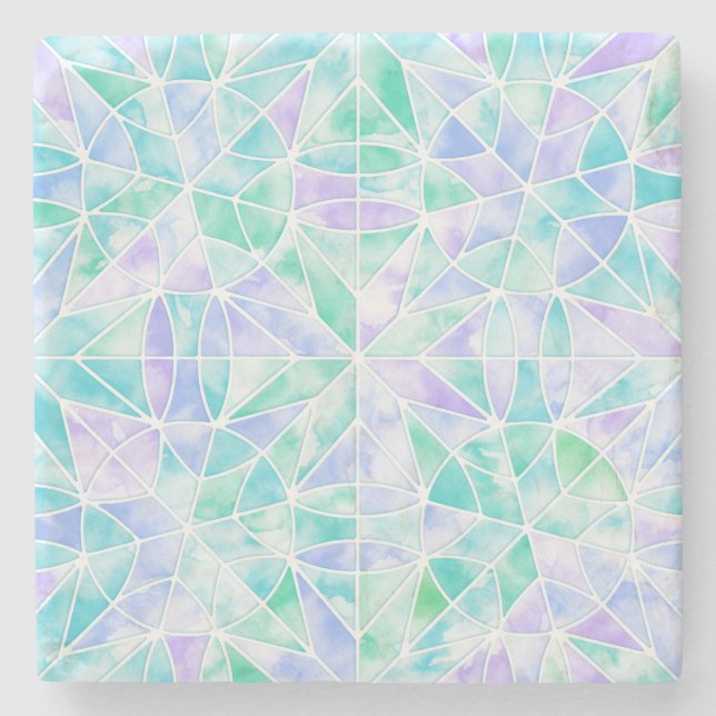 Watercolor tile pattern  stone coaster (Front)