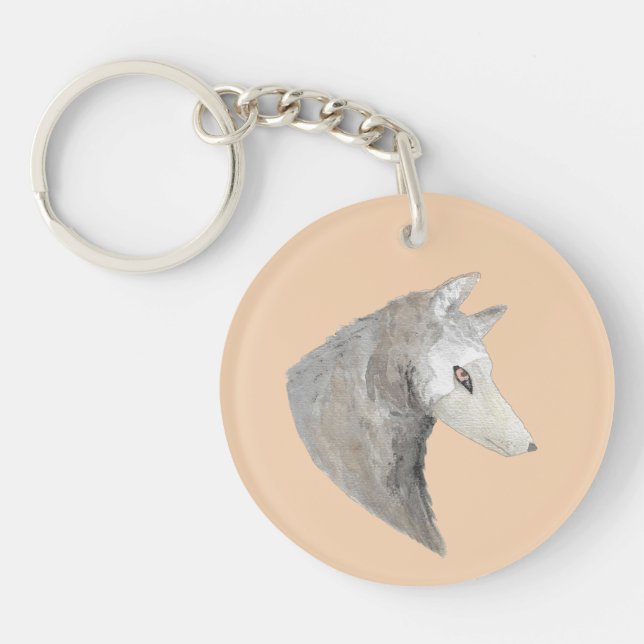 Watercolor Timber Wolf Key Ring (Front)