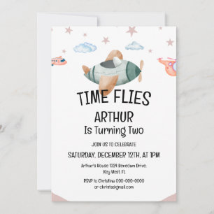 Watercolor Time Flies Aeroplane Birthday Invitatio Invitation