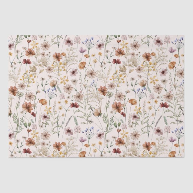 Watercolor Tiny Bloom Boho Floral Pattern Tissue Paper (Front)
