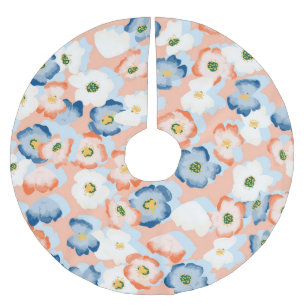 Watercolor Tiny Flowers: Vintage Pattern Brushed Polyester Tree Skirt