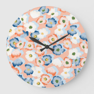 Watercolor Tiny Flowers: Vintage Pattern Large Clock
