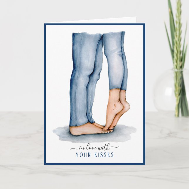 Watercolor Tiptoe Kiss Holiday Card (Front)