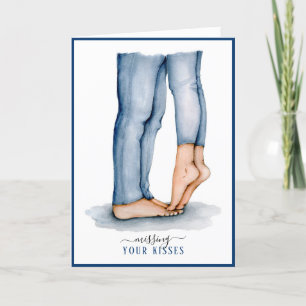Watercolor Tiptoe Kiss I miss you Holiday Card