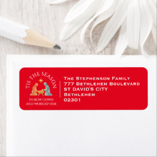 Watercolor TIS THE SEASON Nativity Christmas Return Address Label