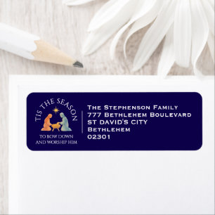 Watercolor TIS THE SEASON Nativity Christmas Return Address Label