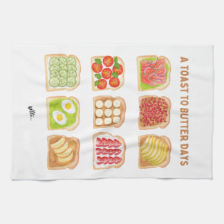 Watercolor Toasts - A Toast To Butter Days Tea Towel