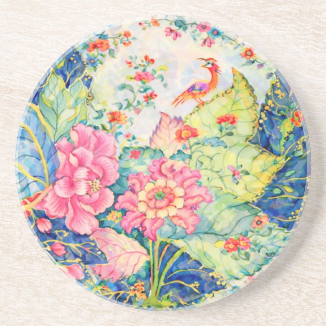 Watercolor Tobacco Leaf China Inspired  Coaster (Front)