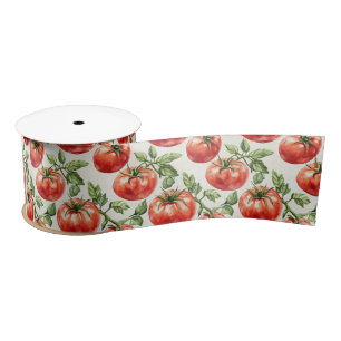 Watercolor Tomato Pattern Satin Ribbon