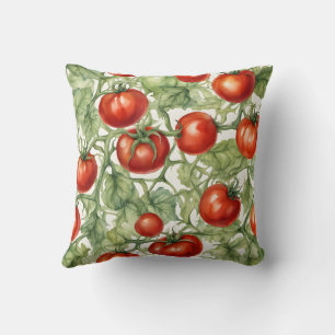 Watercolor Tomato Vine Pattern Botanical Garden Cushion