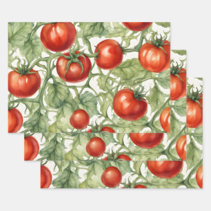 Watercolor Tomato Vine Pattern Botanical Garden Wrapping Paper Sheet