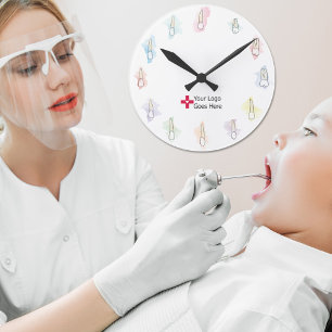 Watercolor Tooth Custom Logo Round Clock