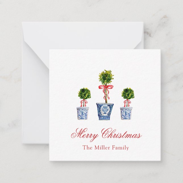 Watercolor Topiaries Christmas Card (Front)