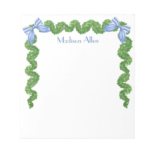Watercolor Topiary Bow Garland Notepad (Front)