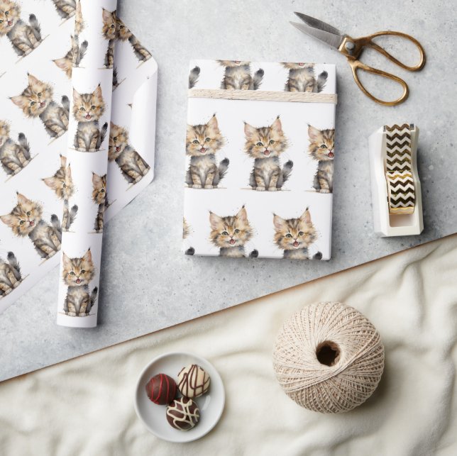 Watercolor Tortoise Shell Kitten Wrapping Paper (Crafts)