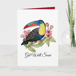 Watercolor Toucan Bird With Flowers Card