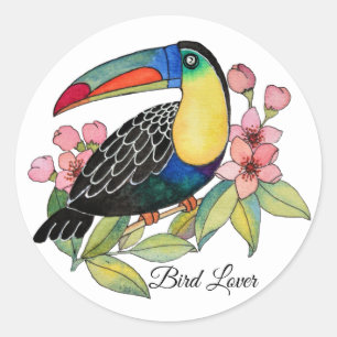 Watercolor Toucan Bird With Flowers Classic Round Sticker
