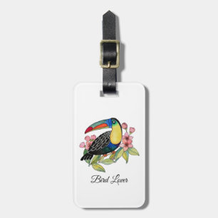 Watercolor Toucan Bird With Flowers Luggage Tag