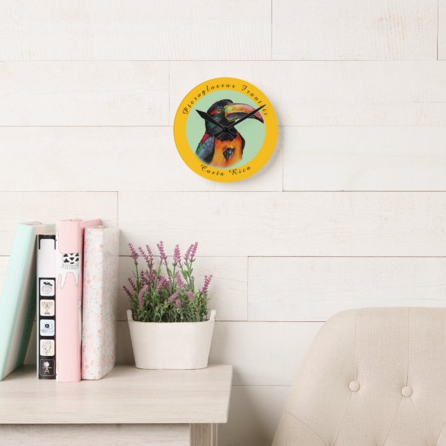 Watercolor toucan round clock (Reading Room)