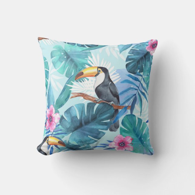 Watercolor Toucans: Tropical Seamless Cushion (Front)