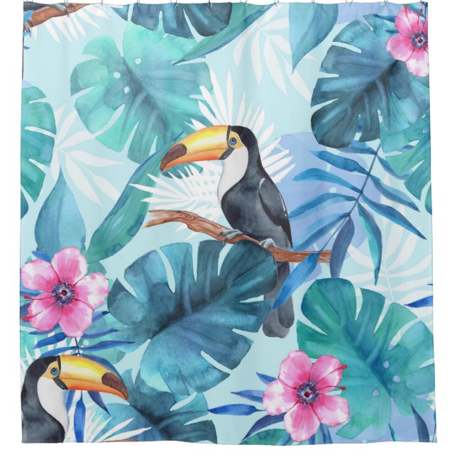 Watercolor Toucans: Tropical Seamless Shower Curtain (Front)