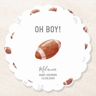 Watercolor touchdowns american football baby show paper coaster