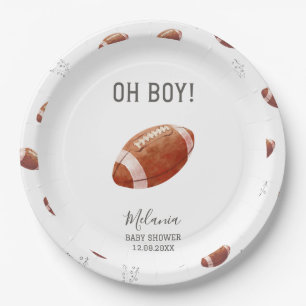 Watercolor touchdowns american football  baby show paper plate